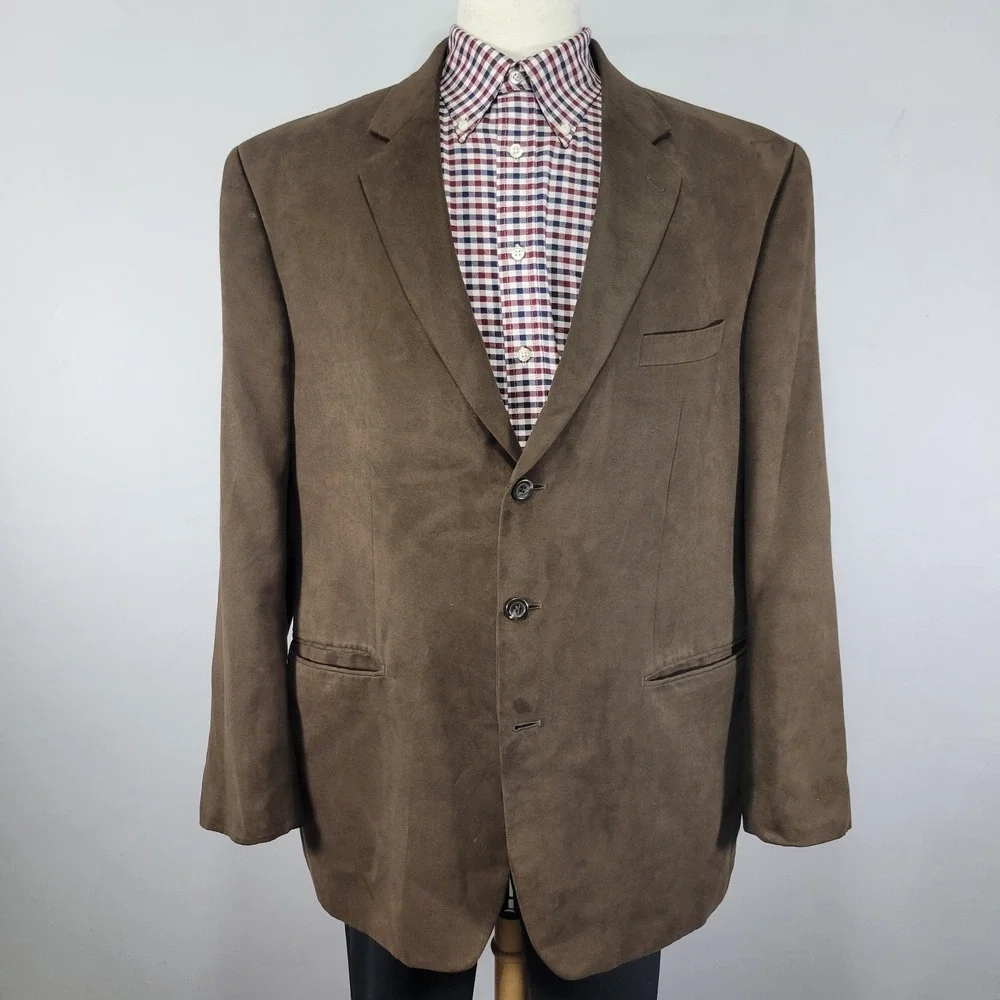 Chaps Men's Sport‎ Coat Blazer Three Button Brown Suede Polyester Size 46L